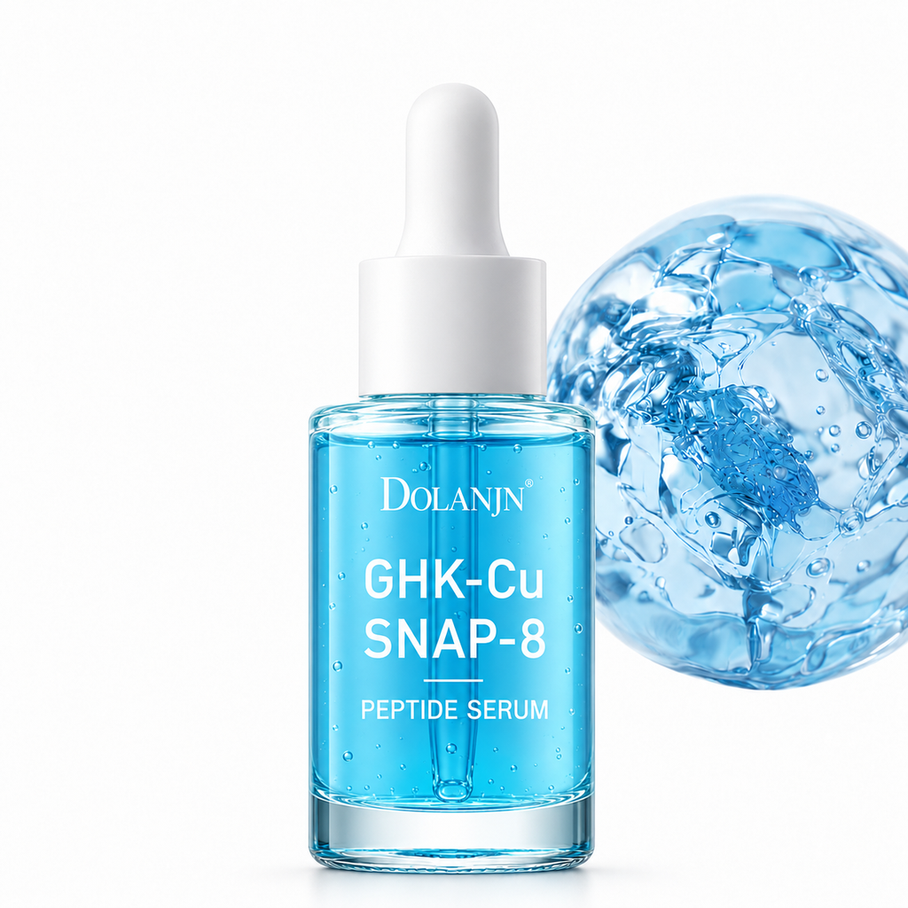 Sérum DOLANJN GHK-Cu SNAP-8 junto a una esfera molecular